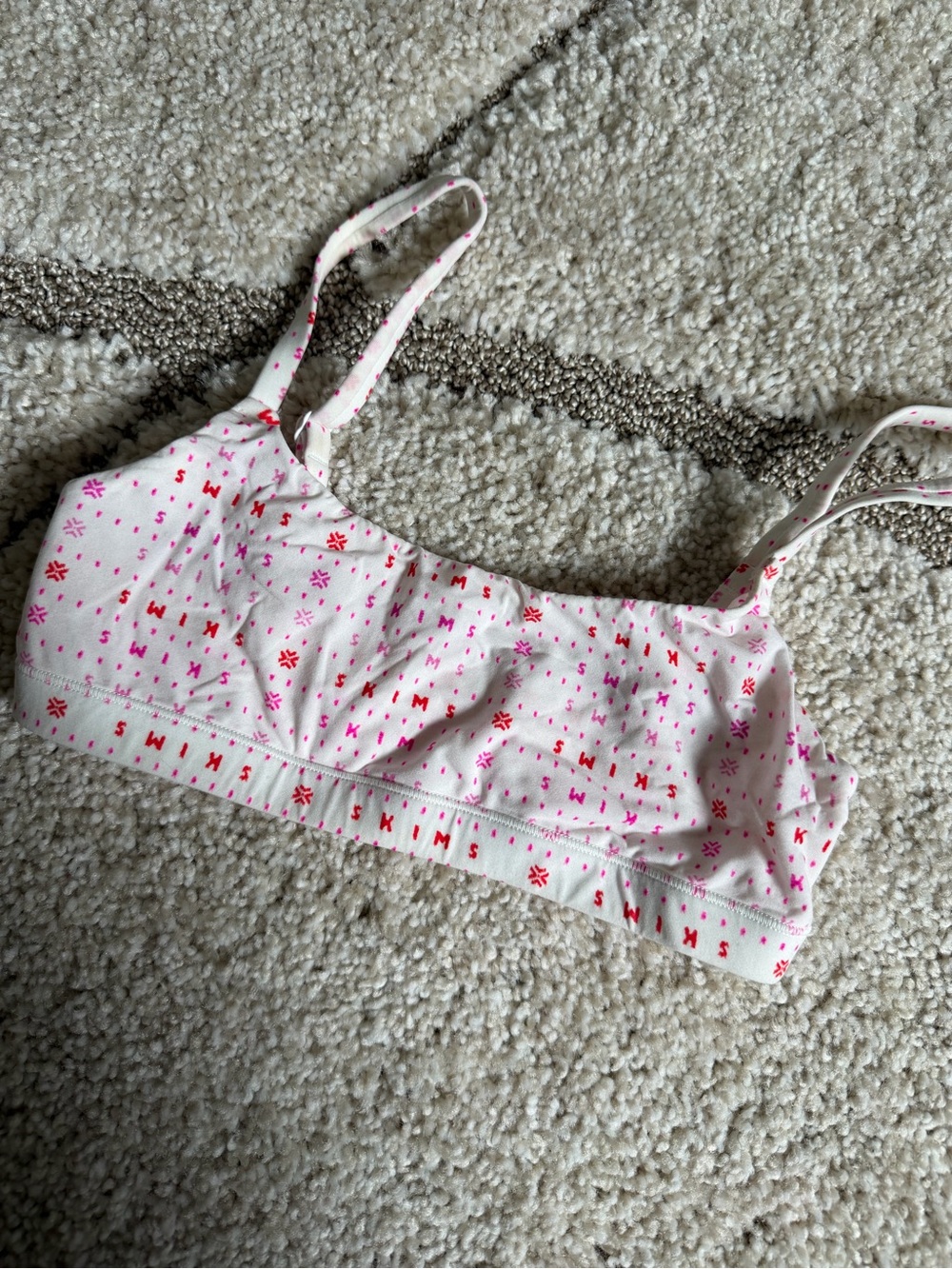 Skims White Pink Patterned Bralette